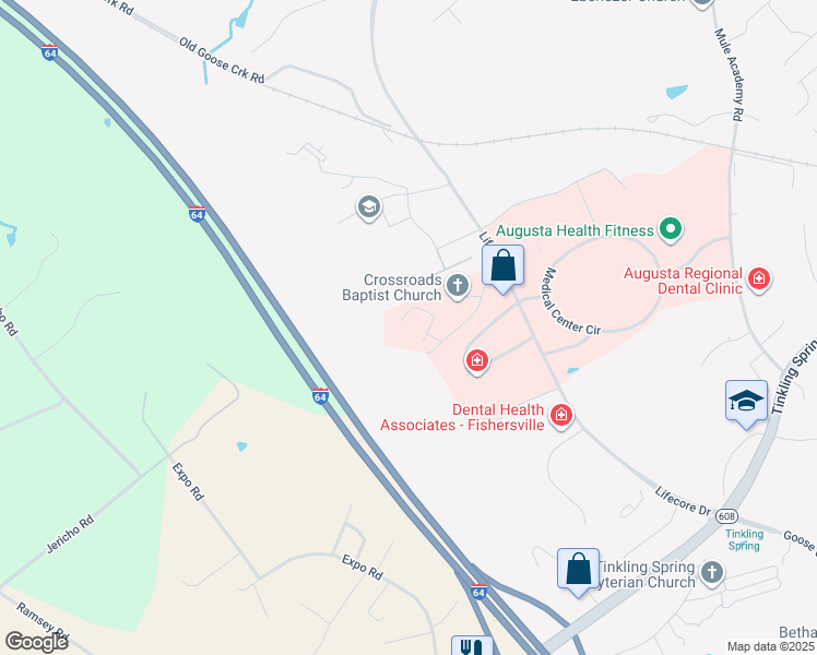 map of restaurants, bars, coffee shops, grocery stores, and more near 83 Cross Road Lane in Fishersville