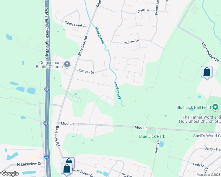 map of restaurants, bars, coffee shops, grocery stores, and more near 3818 Susan Lane in Louisville
