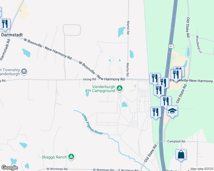 map of restaurants, bars, coffee shops, grocery stores, and more near 112 West Boonville - New Harmony Road in Evansville