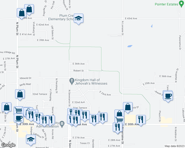map of restaurants, bars, coffee shops, grocery stores, and more near 3601 Jeffrey Street in Hutchinson