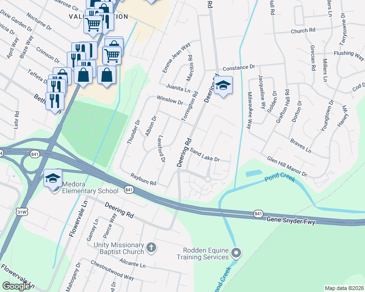 map of restaurants, bars, coffee shops, grocery stores, and more near 11008 Old Deering Road in Louisville