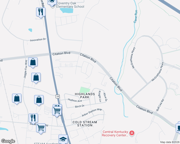 map of restaurants, bars, coffee shops, grocery stores, and more near 2388 Prescott Lane in Lexington