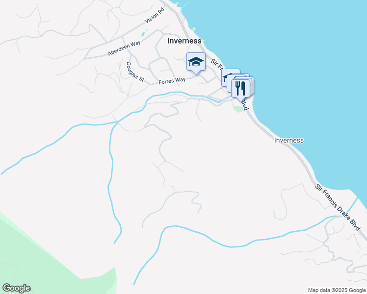 map of restaurants, bars, coffee shops, grocery stores, and more near 95 Highland Way in Inverness
