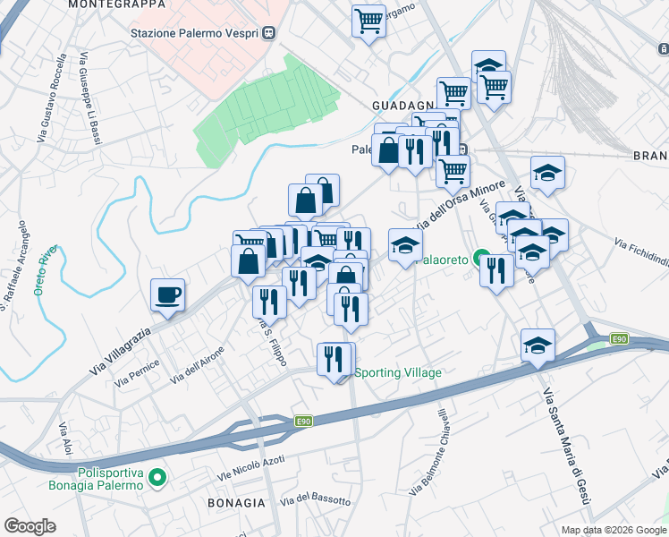 map of restaurants, bars, coffee shops, grocery stores, and more near in Palermo