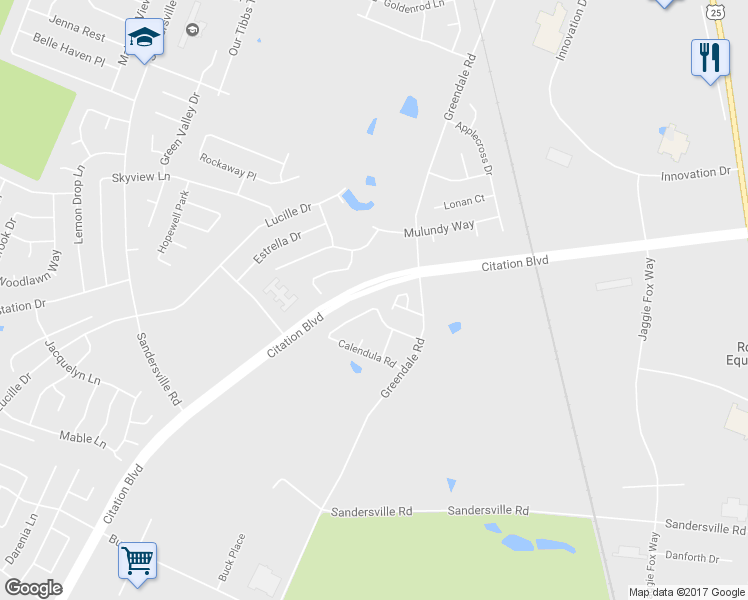 map of restaurants, bars, coffee shops, grocery stores, and more near 2445 Fieldrush Road in Lexington