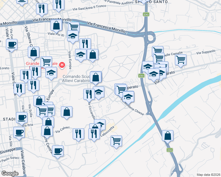 map of restaurants, bars, coffee shops, grocery stores, and more near 51-53 Via Reggio Modena in Reggio Calabria