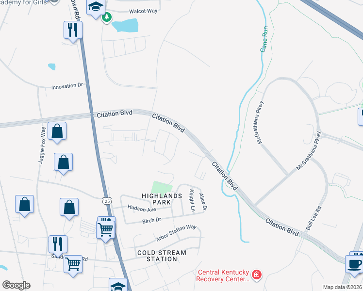 map of restaurants, bars, coffee shops, grocery stores, and more near 2388 Prescott Ln in Lexington