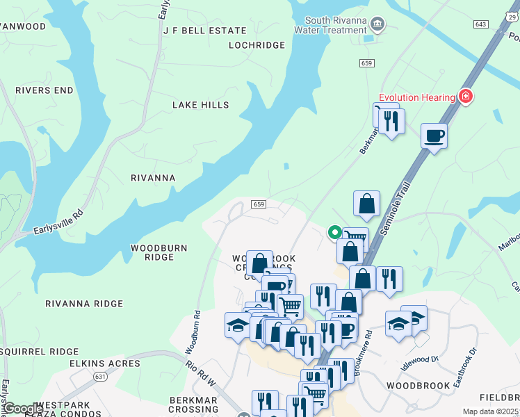 map of restaurants, bars, coffee shops, grocery stores, and more near 934 Marsac Street in Charlottesville