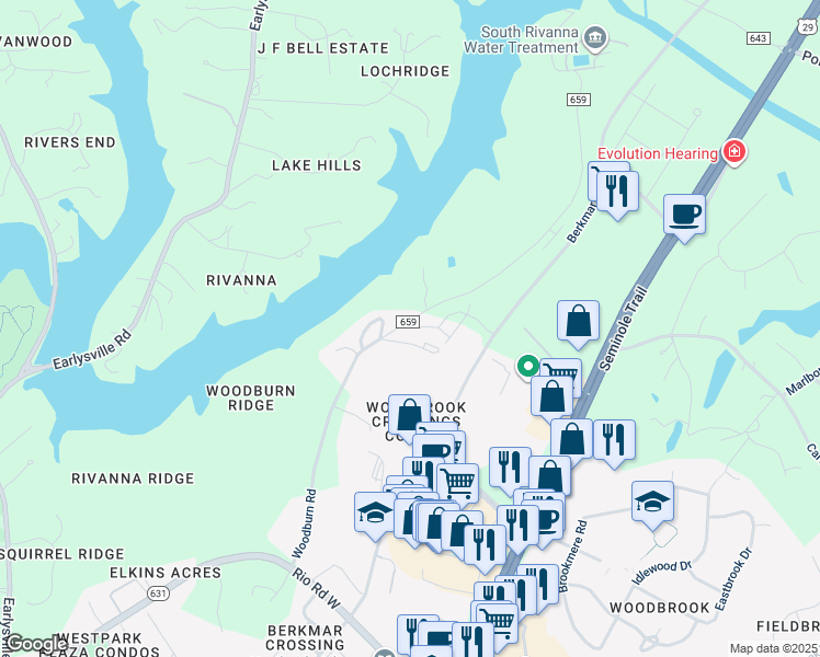 map of restaurants, bars, coffee shops, grocery stores, and more near 934 Marsac Street in Charlottesville