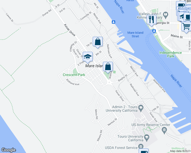 map of restaurants, bars, coffee shops, grocery stores, and more near 991 Madrone Avenue in Vallejo