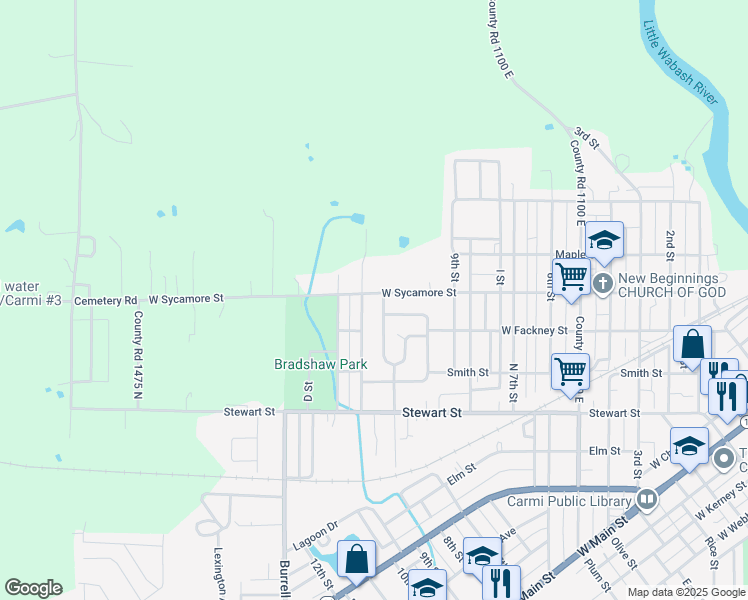 map of restaurants, bars, coffee shops, grocery stores, and more near 615 Hillsdale Drive in Carmi