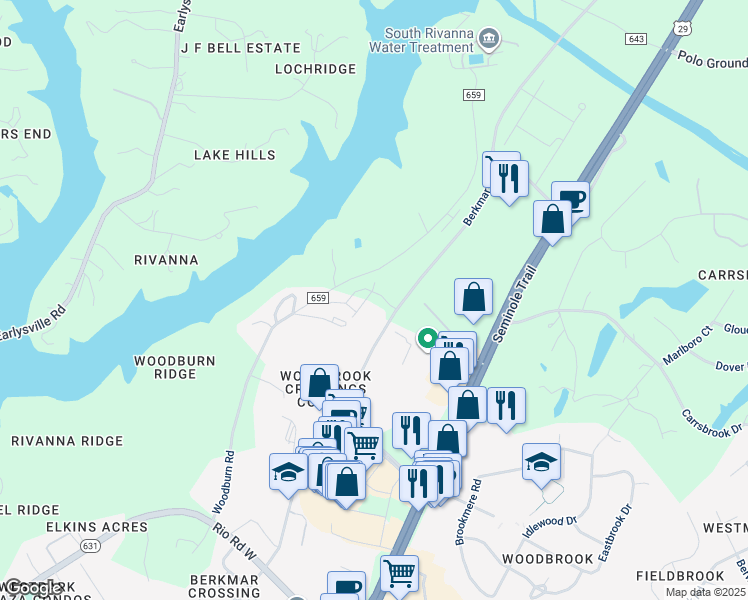 map of restaurants, bars, coffee shops, grocery stores, and more near in Charlottesville