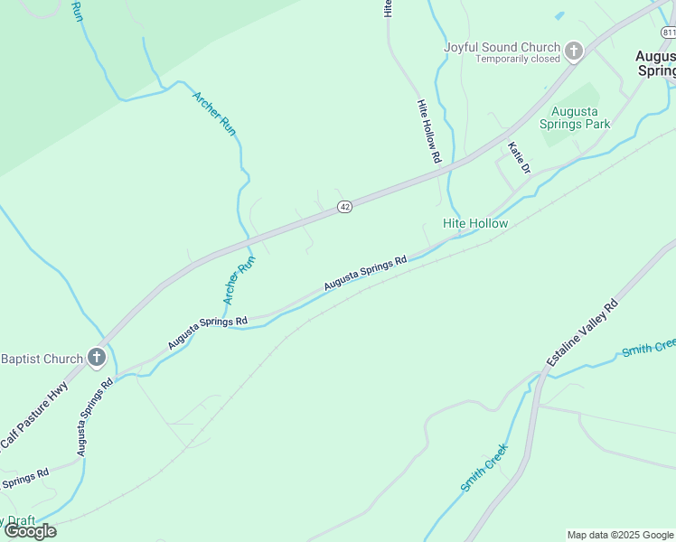 map of restaurants, bars, coffee shops, grocery stores, and more near 487 Augusta Springs Road in Craigsville