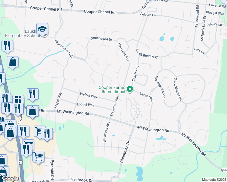 map of restaurants, bars, coffee shops, grocery stores, and more near 6502 Spencerwood Court in Louisville