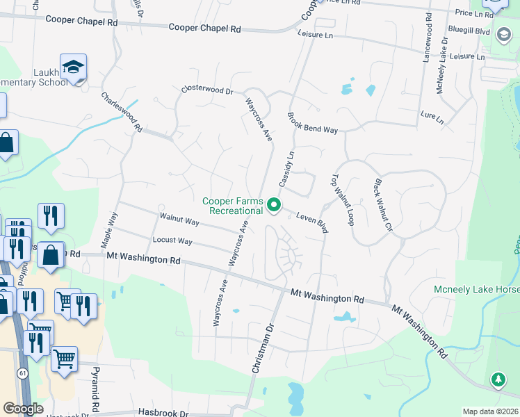 map of restaurants, bars, coffee shops, grocery stores, and more near 10603 Waycross Avenue in Louisville