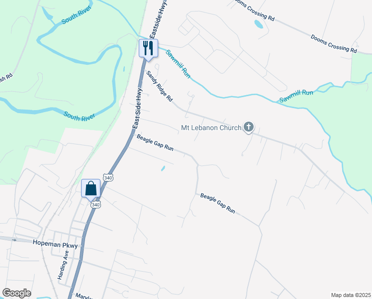 map of restaurants, bars, coffee shops, grocery stores, and more near 106 Beagle Gap Run in Waynesboro