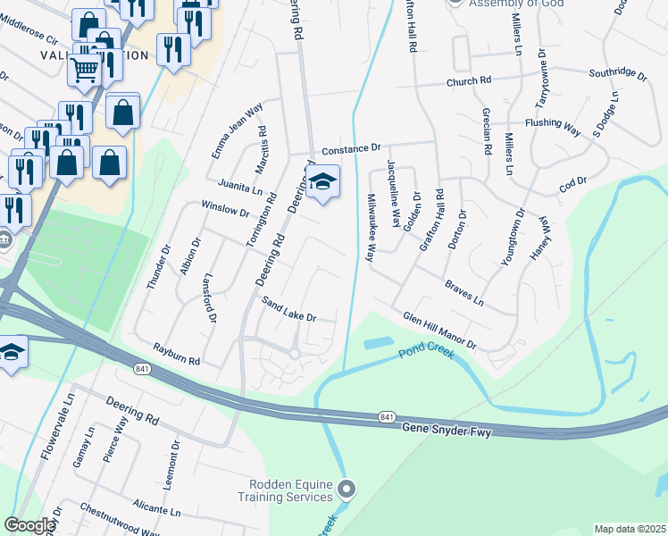 map of restaurants, bars, coffee shops, grocery stores, and more near 11013 Sandwood Place in Louisville