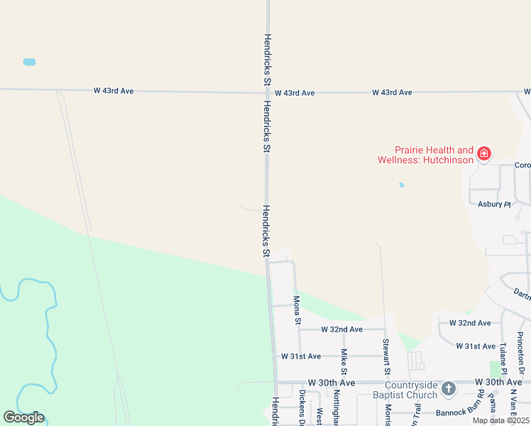 map of restaurants, bars, coffee shops, grocery stores, and more near 3509 Hendricks Street in Hutchinson