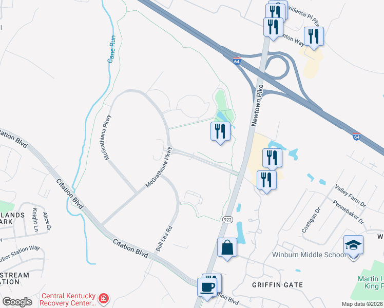 map of restaurants, bars, coffee shops, grocery stores, and more near 1551 Aristides Boulevard in Lexington