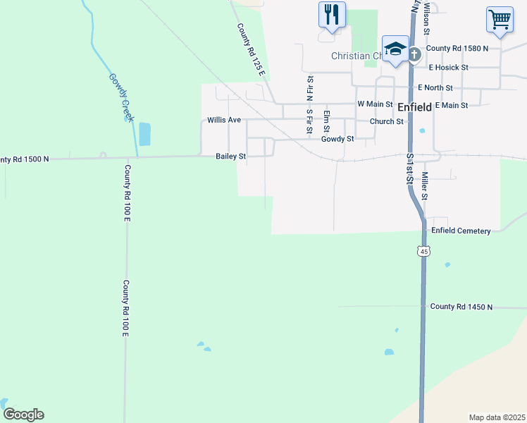map of restaurants, bars, coffee shops, grocery stores, and more near 619 Hickory Street in Enfield