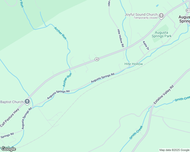 map of restaurants, bars, coffee shops, grocery stores, and more near 487 Augusta Springs Road in Craigsville