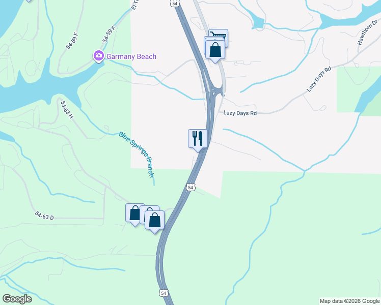map of restaurants, bars, coffee shops, grocery stores, and more near 6605 U.S. 54 in Osage Beach