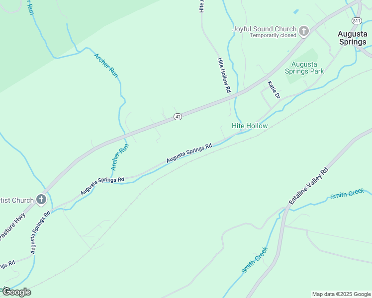 map of restaurants, bars, coffee shops, grocery stores, and more near 459 Augusta Springs Road in Craigsville