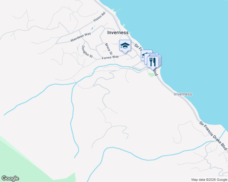 map of restaurants, bars, coffee shops, grocery stores, and more near 95 Highland Way in Inverness