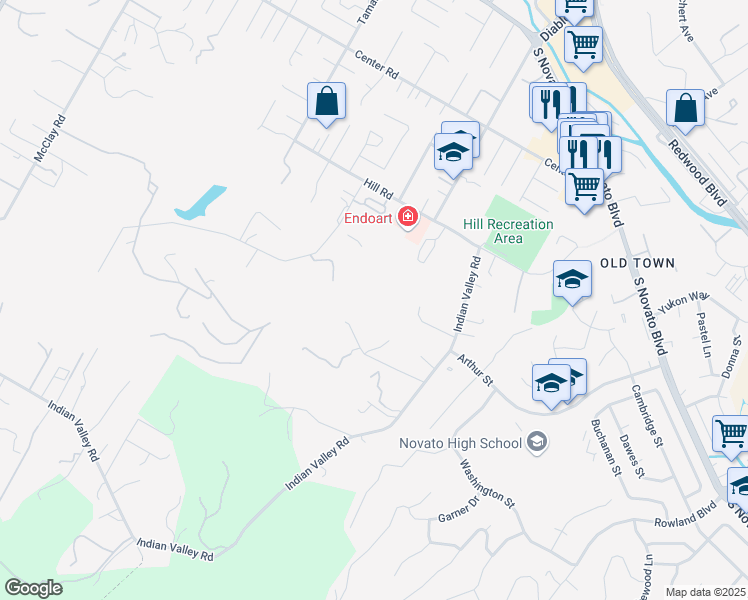 map of restaurants, bars, coffee shops, grocery stores, and more near 76 Chamberlain Avenue in Novato
