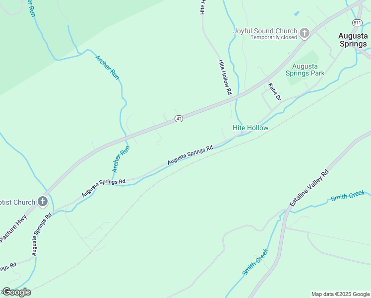 map of restaurants, bars, coffee shops, grocery stores, and more near 459 Augusta Springs Road in Craigsville
