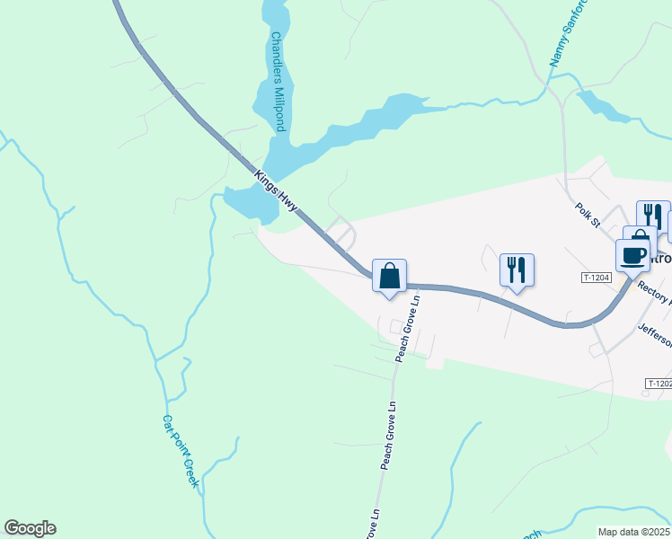 map of restaurants, bars, coffee shops, grocery stores, and more near 40 Dingley Road in Montross