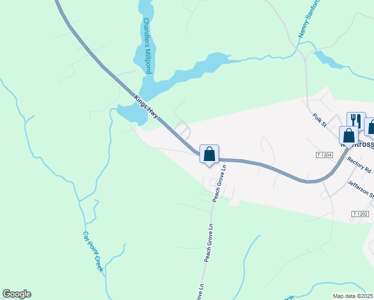 map of restaurants, bars, coffee shops, grocery stores, and more near 40 Dingley Road in Montross