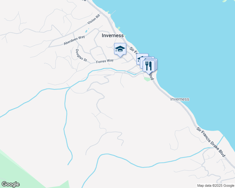 map of restaurants, bars, coffee shops, grocery stores, and more near 95 Highland Way in Inverness