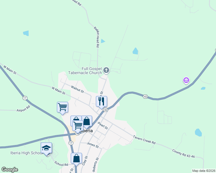 map of restaurants, bars, coffee shops, grocery stores, and more near 584-618 High Street in Iberia