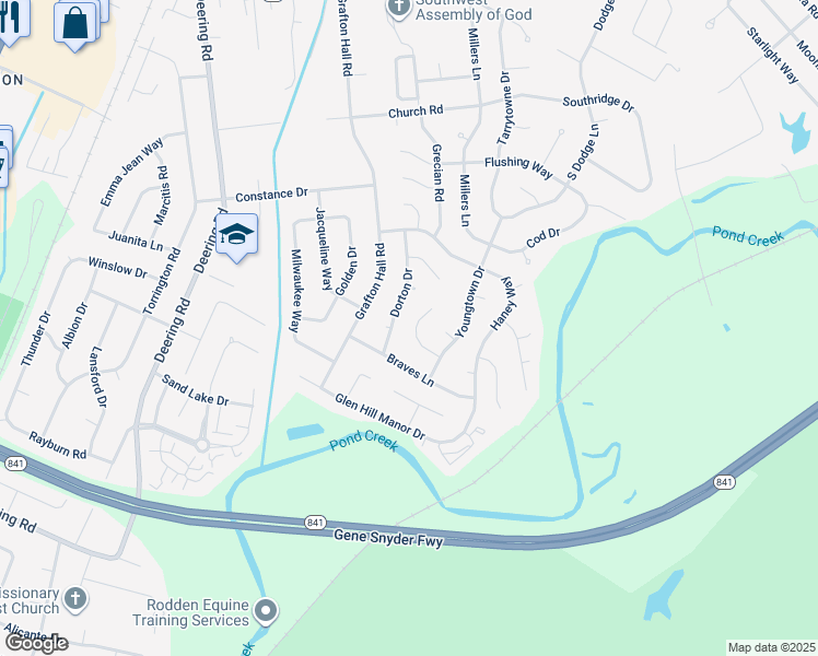 map of restaurants, bars, coffee shops, grocery stores, and more near 3116 Pine Trace Court in Louisville