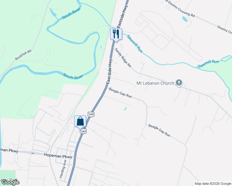 map of restaurants, bars, coffee shops, grocery stores, and more near 26 Beagle Gap Run in Waynesboro