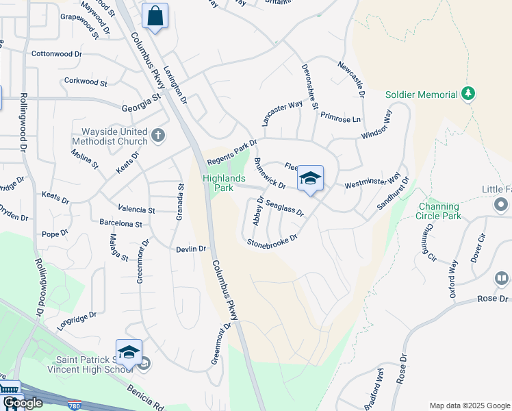 map of restaurants, bars, coffee shops, grocery stores, and more near 7283 Abbey Drive in Vallejo