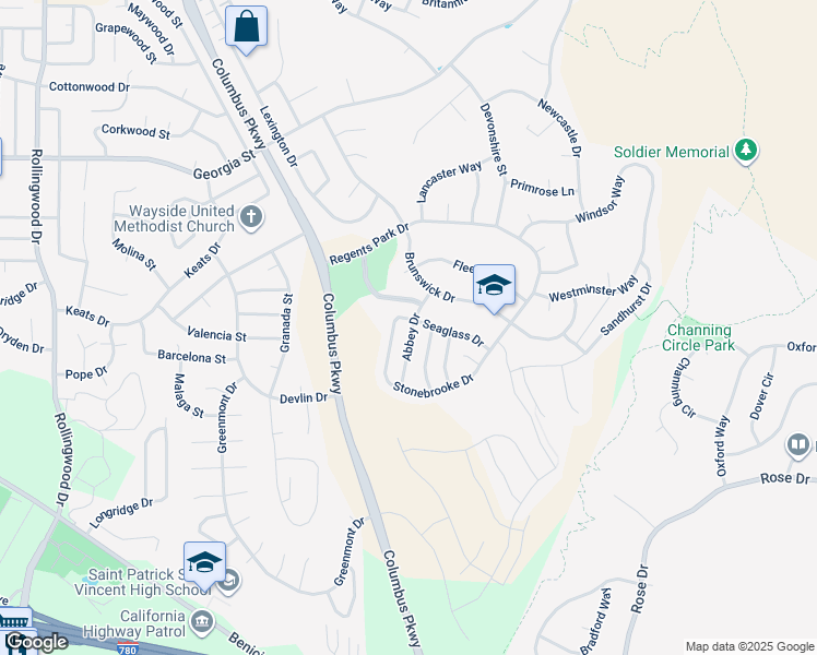 map of restaurants, bars, coffee shops, grocery stores, and more near 7283 Abbey Drive in Vallejo