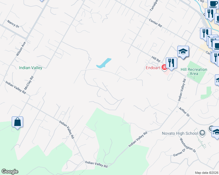 map of restaurants, bars, coffee shops, grocery stores, and more near 2 Farvue Road in Novato