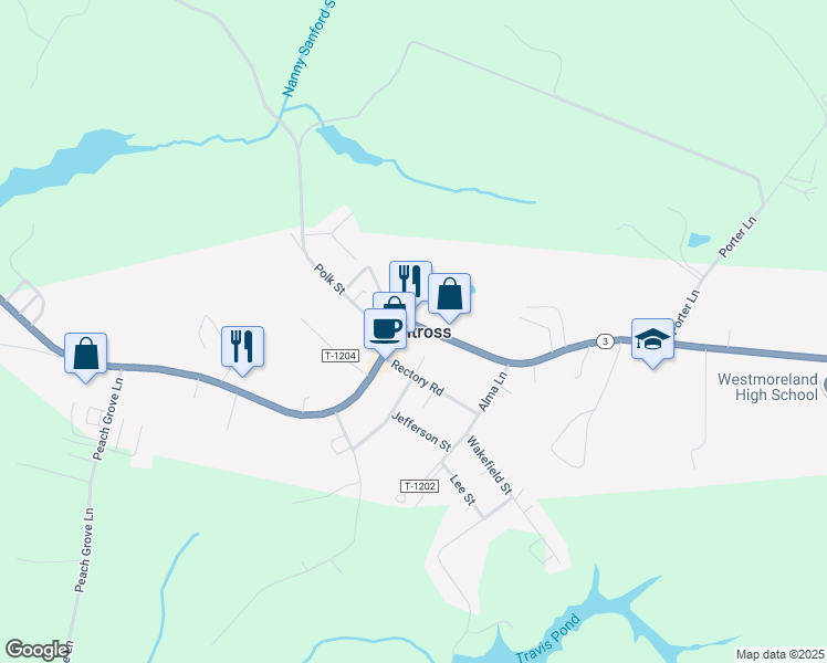map of restaurants, bars, coffee shops, grocery stores, and more near in Montross