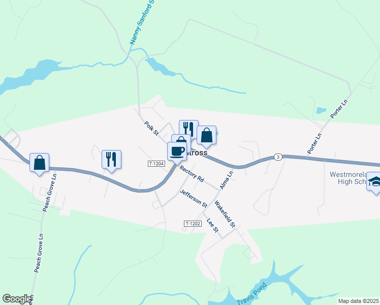 map of restaurants, bars, coffee shops, grocery stores, and more near in Montross