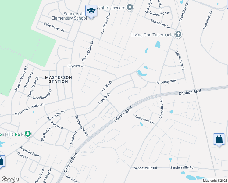 map of restaurants, bars, coffee shops, grocery stores, and more near 620 Estrella Drive in Lexington