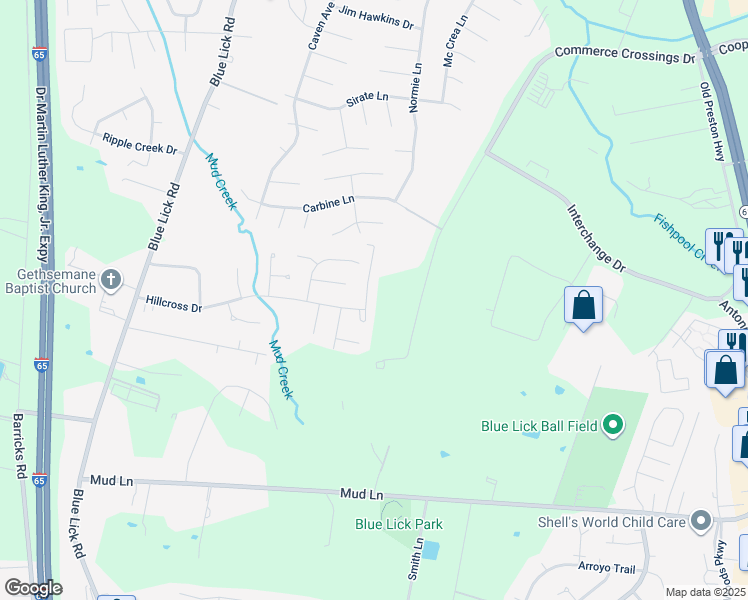 map of restaurants, bars, coffee shops, grocery stores, and more near in Louisville