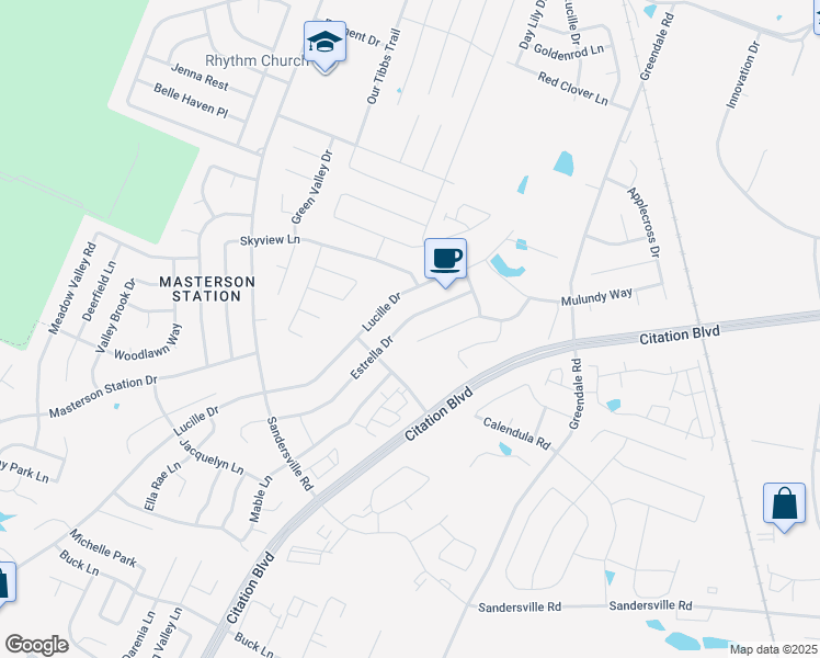 map of restaurants, bars, coffee shops, grocery stores, and more near 620 Estrella Drive in Lexington