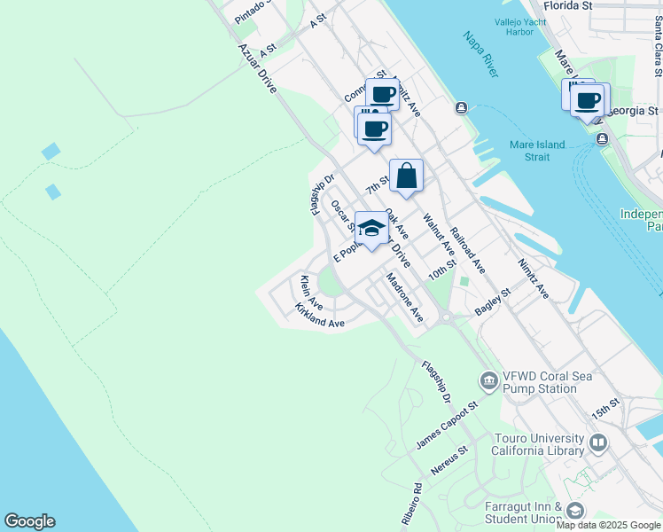 map of restaurants, bars, coffee shops, grocery stores, and more near 526 Flagship Drive in Vallejo