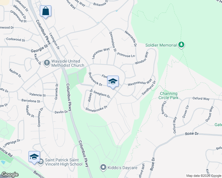 map of restaurants, bars, coffee shops, grocery stores, and more near 419 Brunswick Drive in Vallejo
