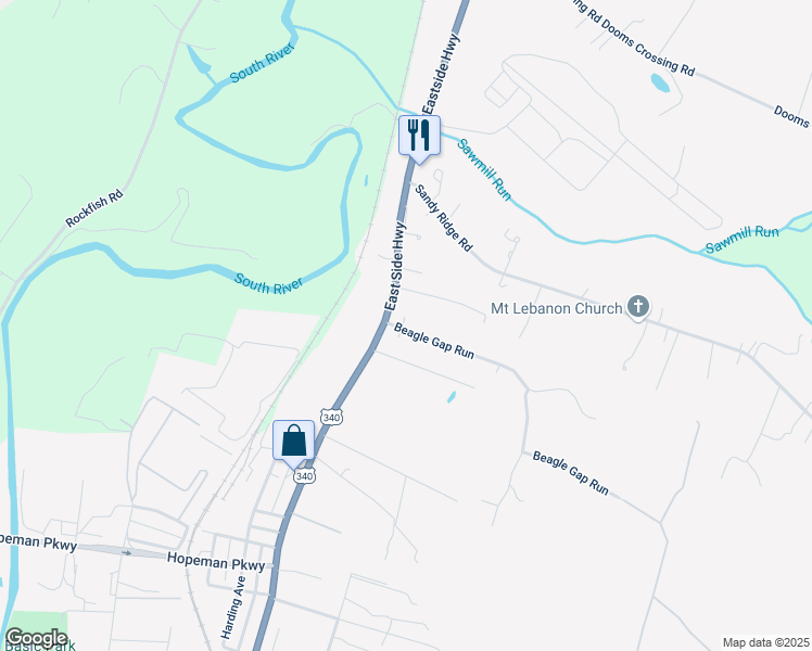 map of restaurants, bars, coffee shops, grocery stores, and more near 16 Beagle Gap Run in Waynesboro