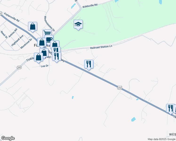 map of restaurants, bars, coffee shops, grocery stores, and more near 1976 Jefferson Highway in Fishersville