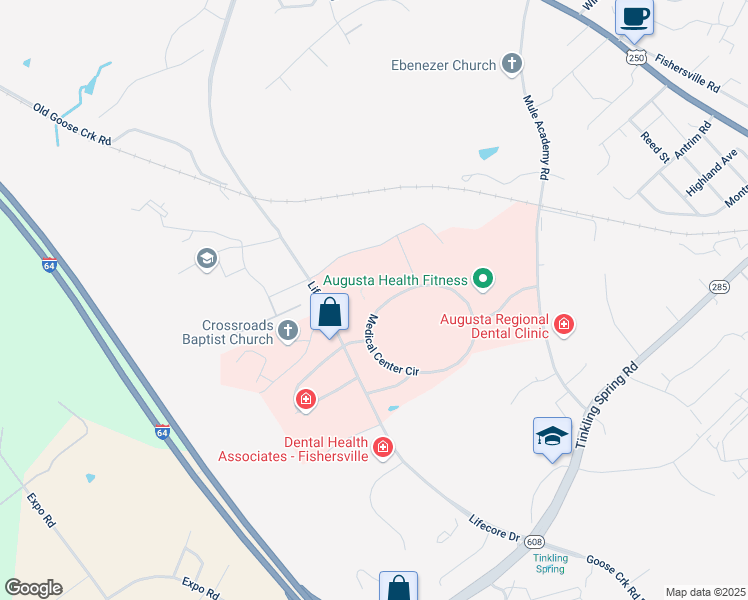 map of restaurants, bars, coffee shops, grocery stores, and more near 189 Medical Center Circle in Fishersville