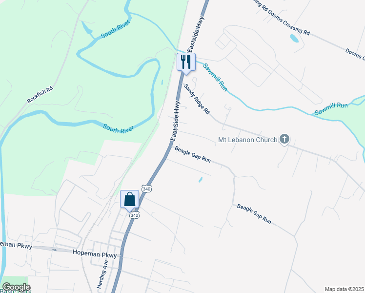map of restaurants, bars, coffee shops, grocery stores, and more near 22 Beagle Gap Run in Waynesboro